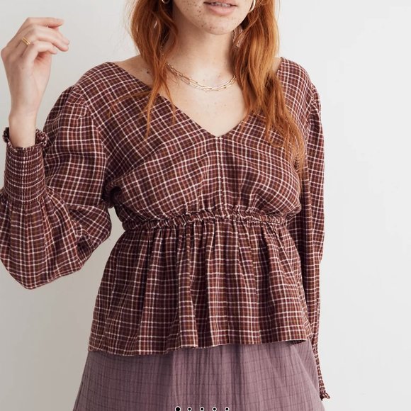 Madewell Tops - MadeWell tie-back Peplum top in plaid, NWT, size Small